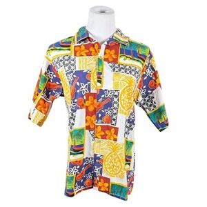 Cintas Womens Tropical Patchwork Hawaiian Shirt Cotton Multicolor 56180-011 S